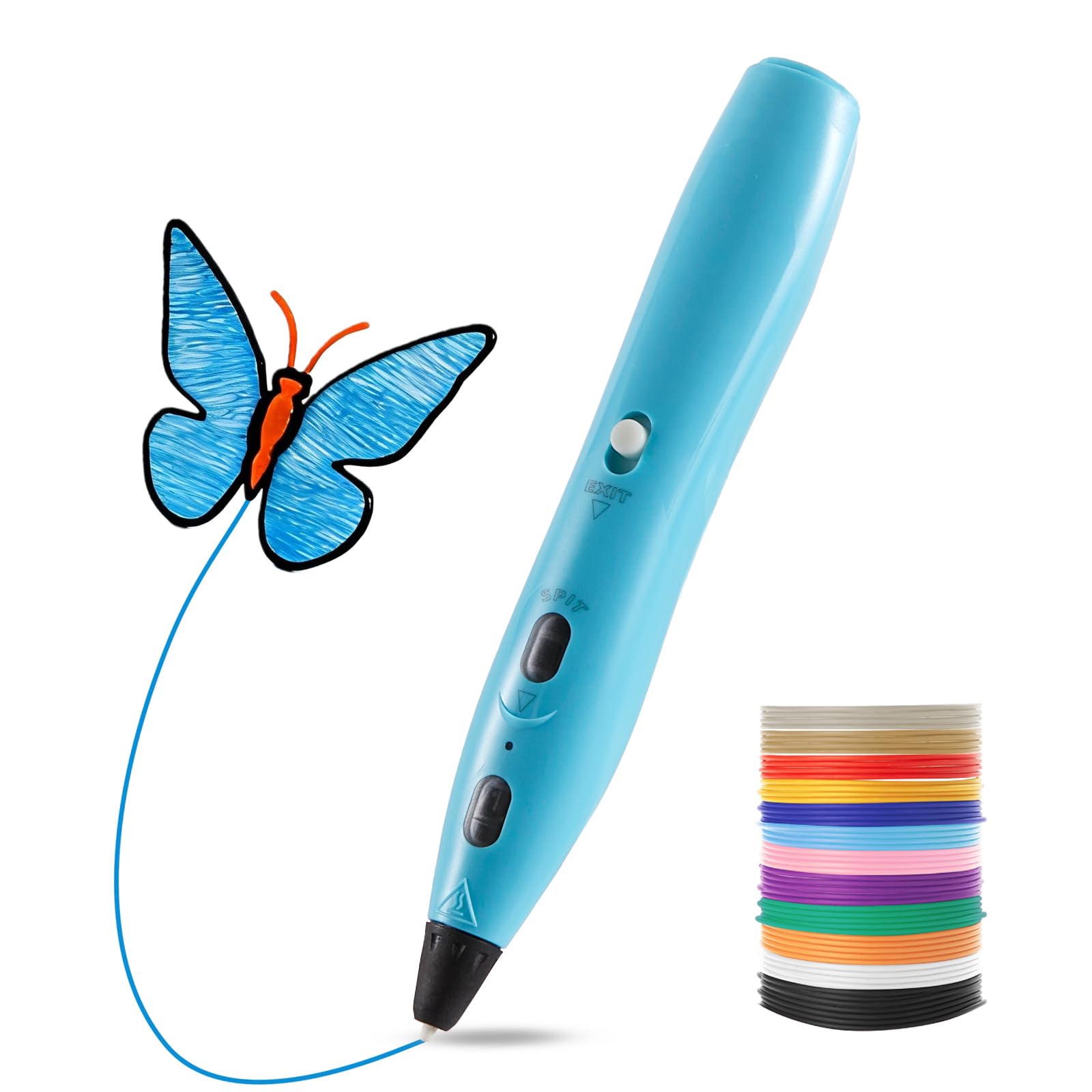 RPC200B - Set di penne 3D, include 12 colori di filamento PLA. Questa penna per stampa 3D è compatibile con filamento PLA ed è adatta per lavori fai da te (blu)