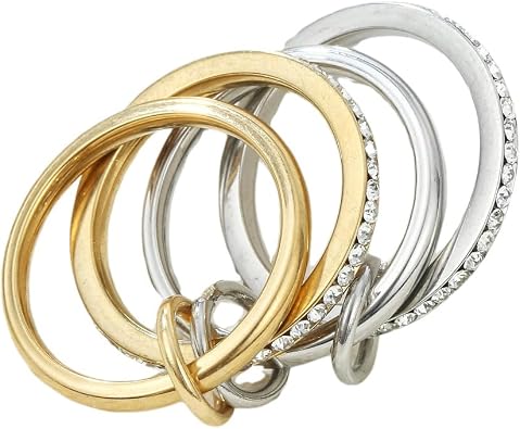 Gold Stackable Rings for Women, Dainty 18K Gold Plated Cubic Zirconia Rings Silver Multi Link Ring CZ Mixed Stackable Ring Set for Women Non Tarnish