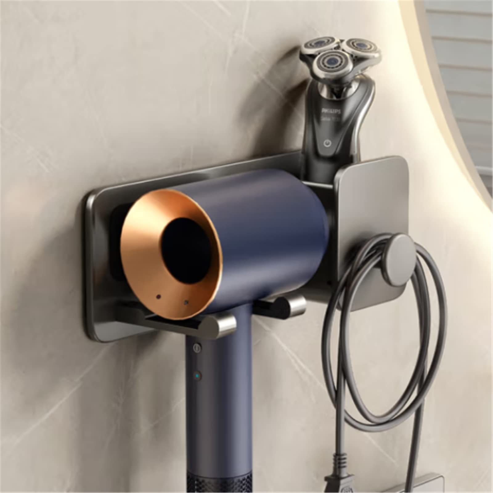 Soporte para Secador de Pelo montado en la Pared Estante de secador Cabello Estante Almacenamiento baño Soporte Parto montado en la Pared para Tocador de Baño