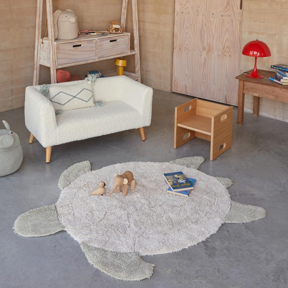 Lorena Canals Alfombra Lavable Tortuga Marina para salón o Dormitorio. Oliva Natural 110x130 cm