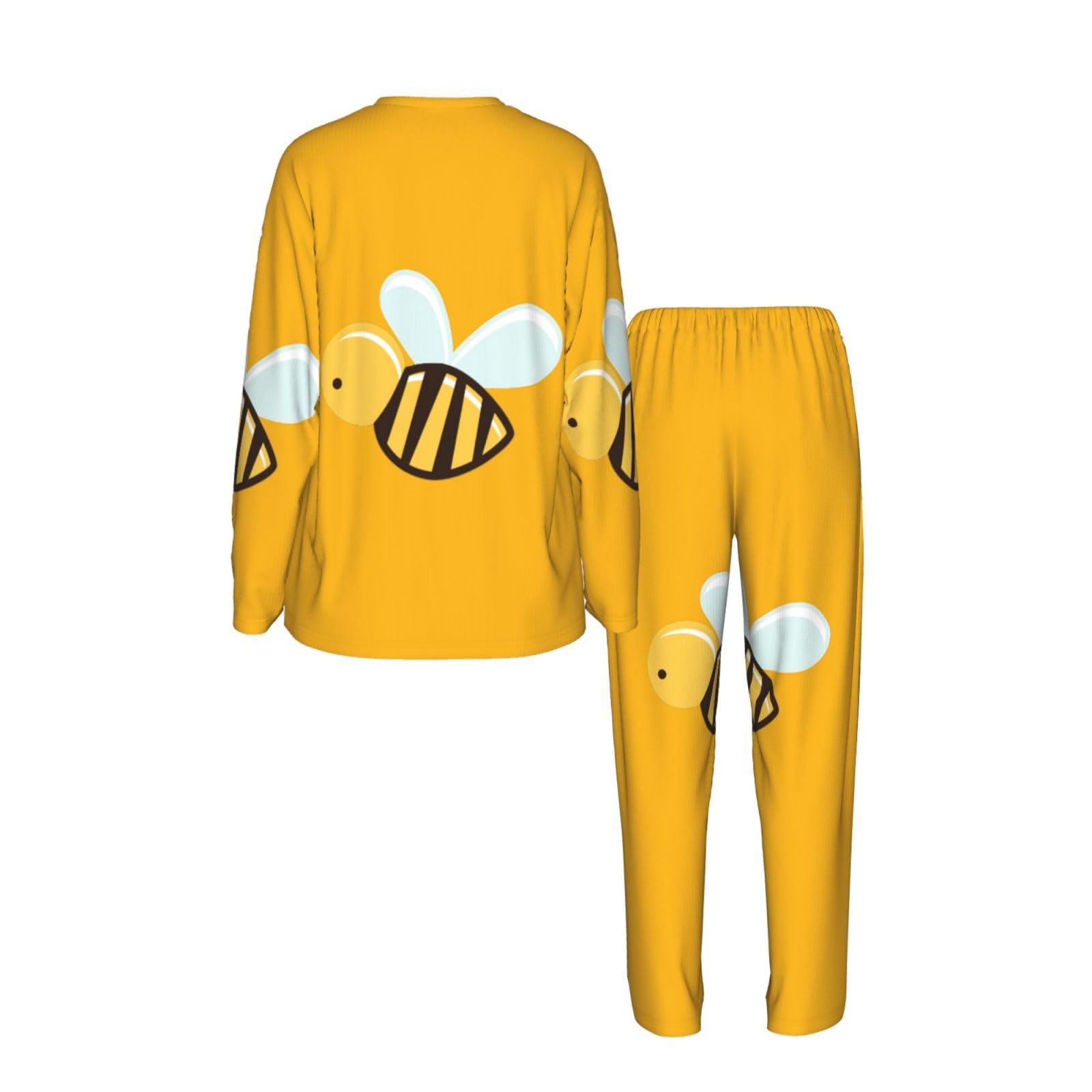 Pigiama da donna a maniche lunghe con stampa di api dei cartoni animati Set pigiama per la casa relax quotidiano Comfort Nightwear