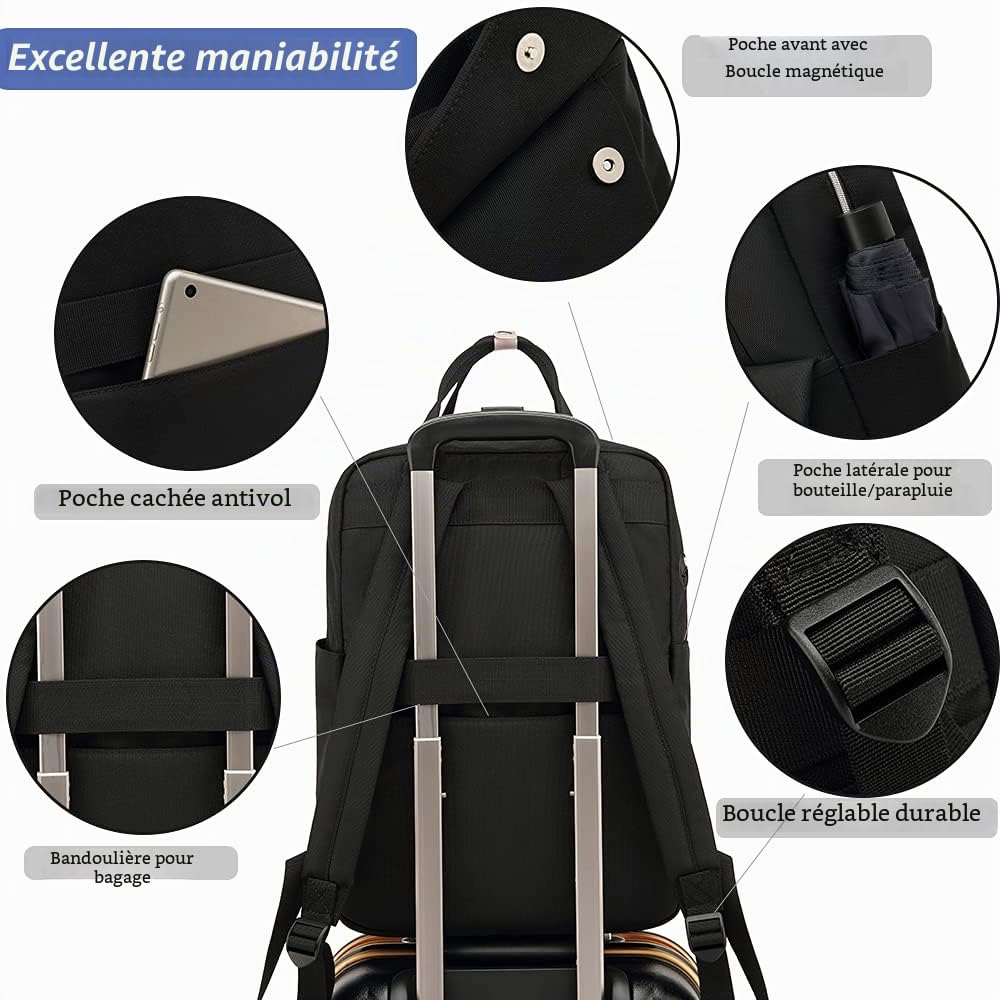 FUXINGYAO Antivol Sac à Dos ，Sac à DosOrdinateur Portable 15.6 Pouces Imperméable Grande　Capacité ，Elegant Imperméable Sac a Dos PC Portable pour College Loisir Voyage Affaires