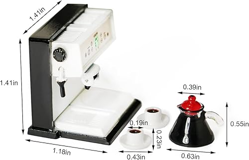 Miniatura 7 de Cafetera en miniatura con olla y 2 tazas, accesorios para casa de muñecas 112, máquina de café, decoración artificial de la casa, decoración de