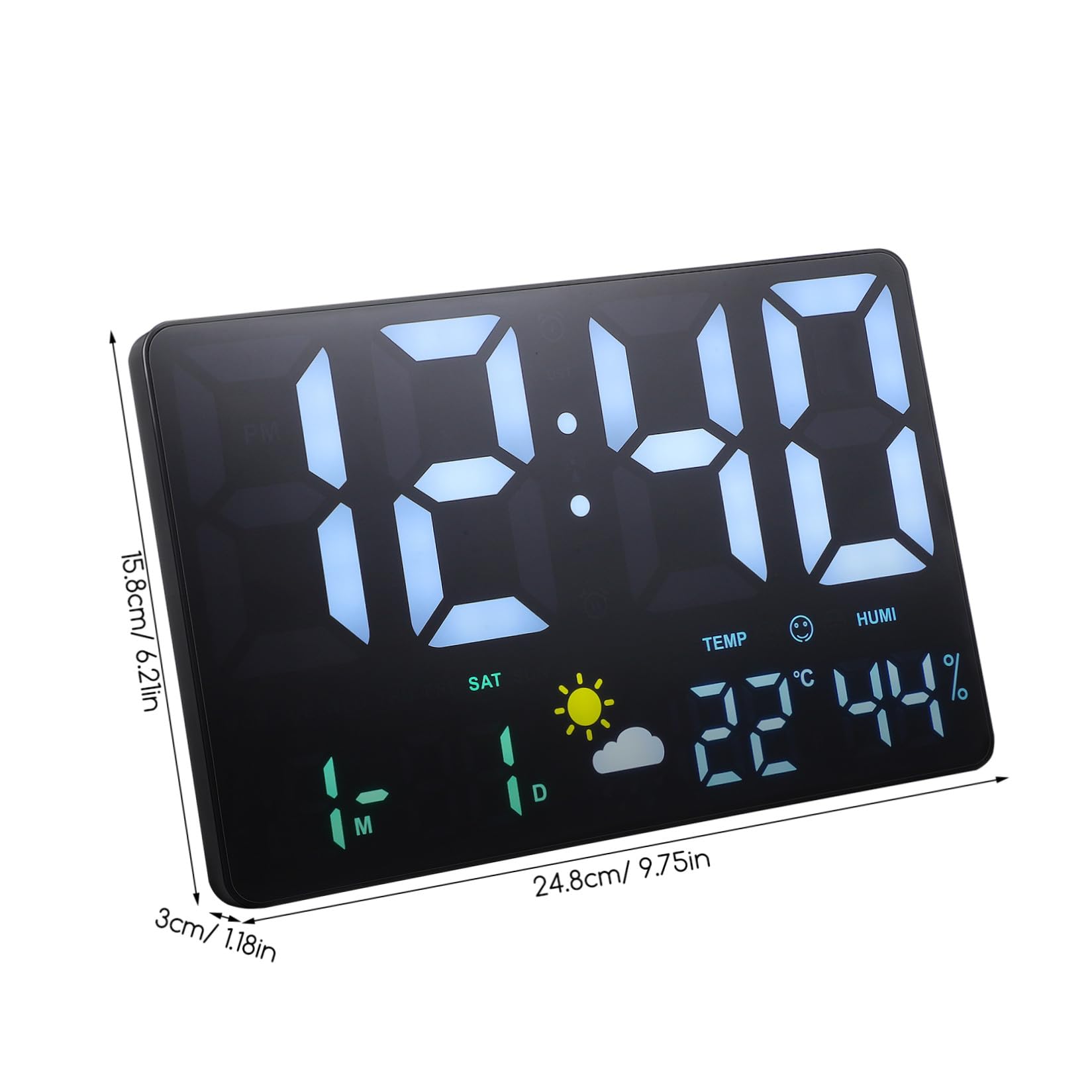 Orologio da Parete Digitale Temperatura e Calendario, Display Grande | Luci Colorate, Previsioni Meteo, Plastica Nera, per Ufficio e Soggiorno