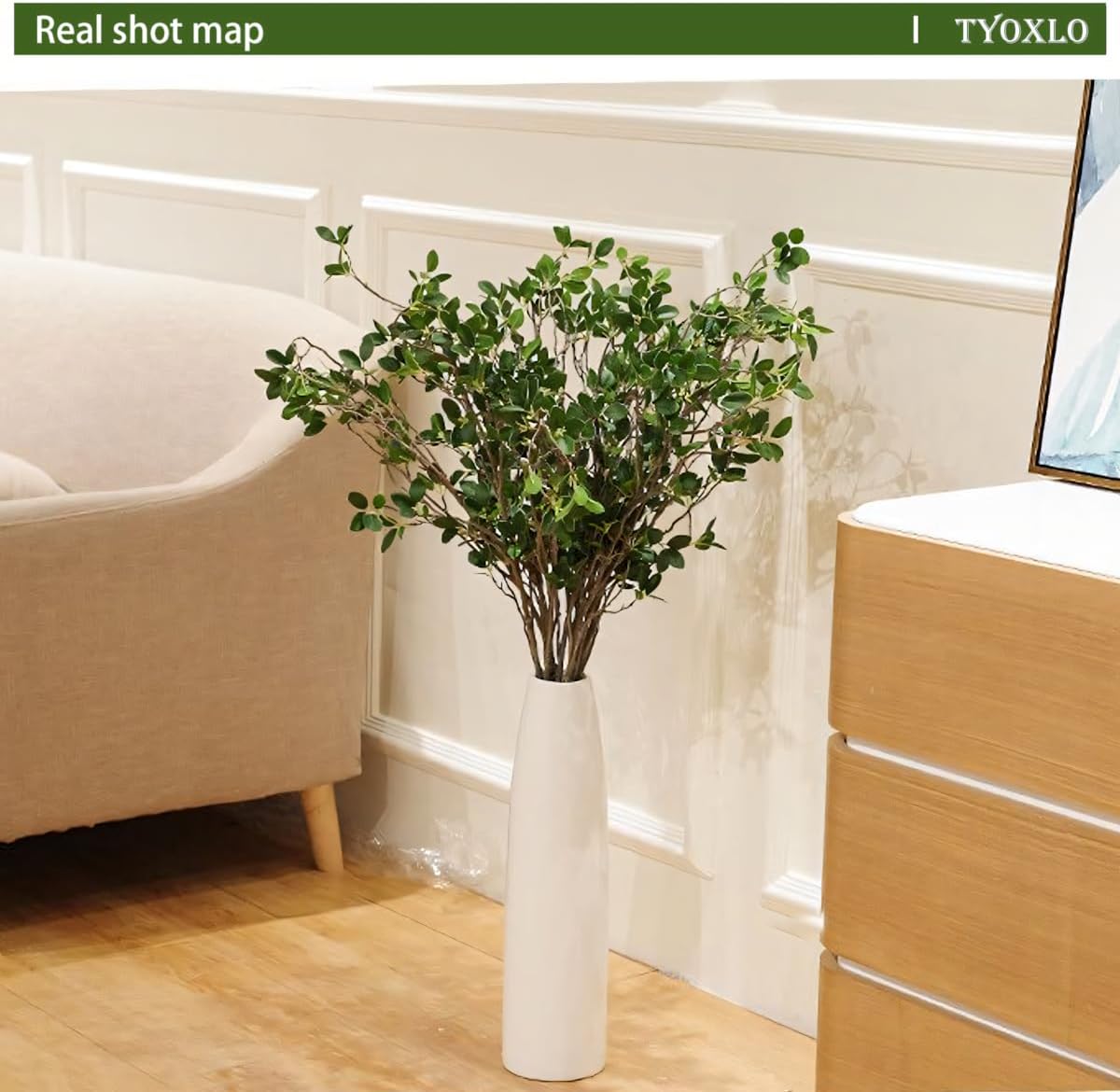 4Pcs 43" Artificial Greenery Stems for Vase Filler Fake Plants Fake Greenery Garland Home Decor Living Room Plants Indoor Leaf Décor