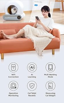 Automatic Cat Litter Box 65L, Litter Tray Self Cleaning Smart Cat Litter Box App Control Odour Control New