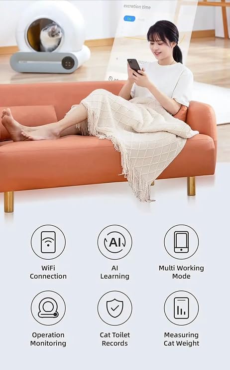 Automatic Cat Litter Box 65L, Litter Tray Self Cleaning Smart Cat Litter Box App Control Odour Control New