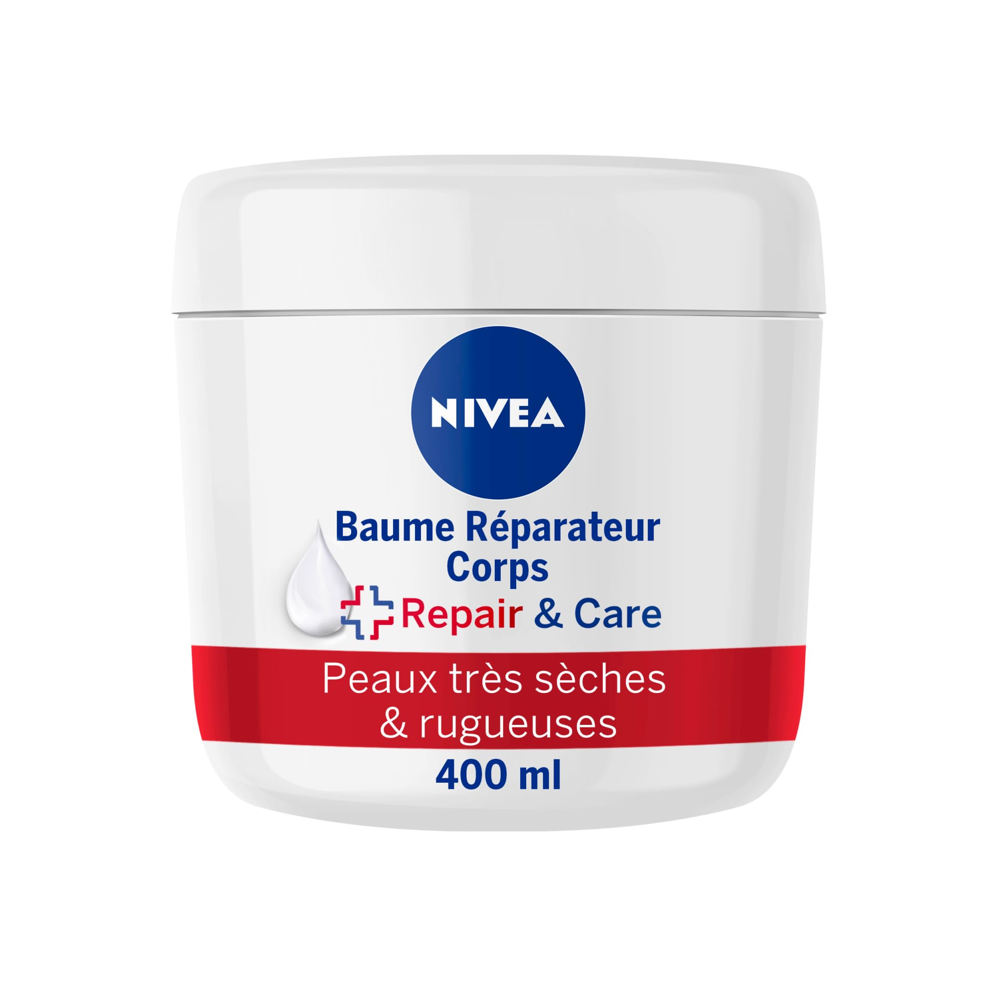 NIVEA REPAIR & CARE Baume Réparateur Visage, Corps & Mains Peaux Très Sèches (1 x 400 ml), Crème à la vitamine E & glycérine pour peaux rugueuses extra sèches, Soin corps hydratant 72H