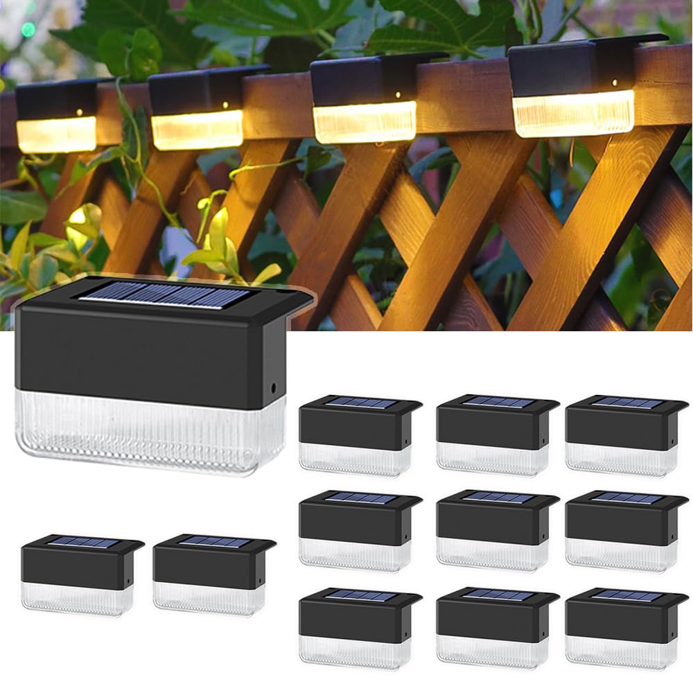 4/12 Pezzi Luce Solare led Esterno da Giardino, Lampada Solare da Esterno Applique da Parete IP55 Impermeabile Segnapasso per Scale, Patio, Terrazzo, Vialetto (Bianco Caldo,12 Pezzi)