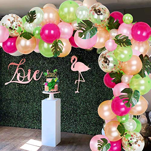 Hawaiian Luau Party Decorations Balloon Garland - Tropical Balloon Arch Kit With Palm Leaves For Hawaiian Luau Party Supplies, Flamingo Aloha Tropical Birthday Baby Shower Decorations, 90 Pack #TOP1