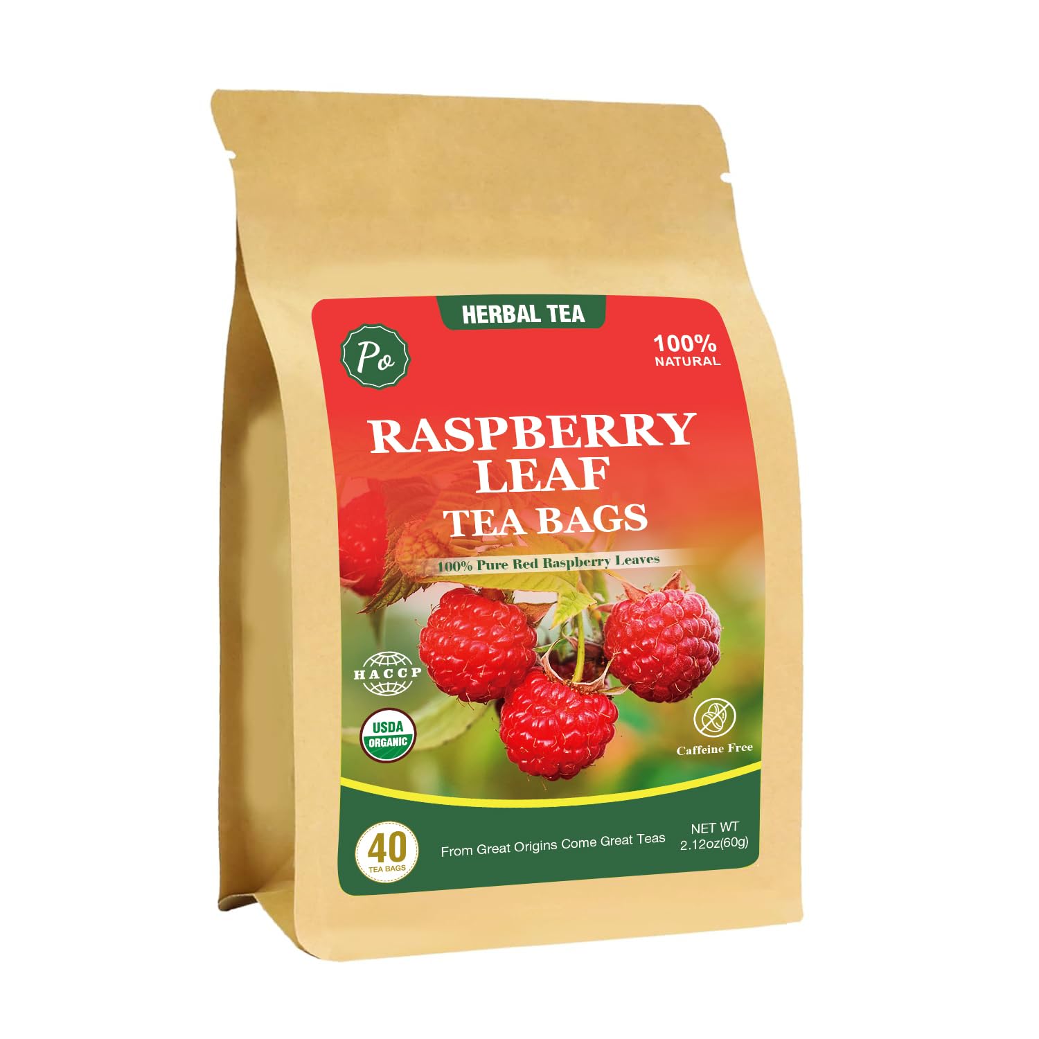 Raspberry Leaf Tea, Red Raspberry Leaf Tea Pregnancy - Non-GMO, Caffeine-Free, 100% Pure Natural, 1.5g x 40 Count - Supports Menstrual Health, Promotes Healthy Pregnancy&Childbirth
