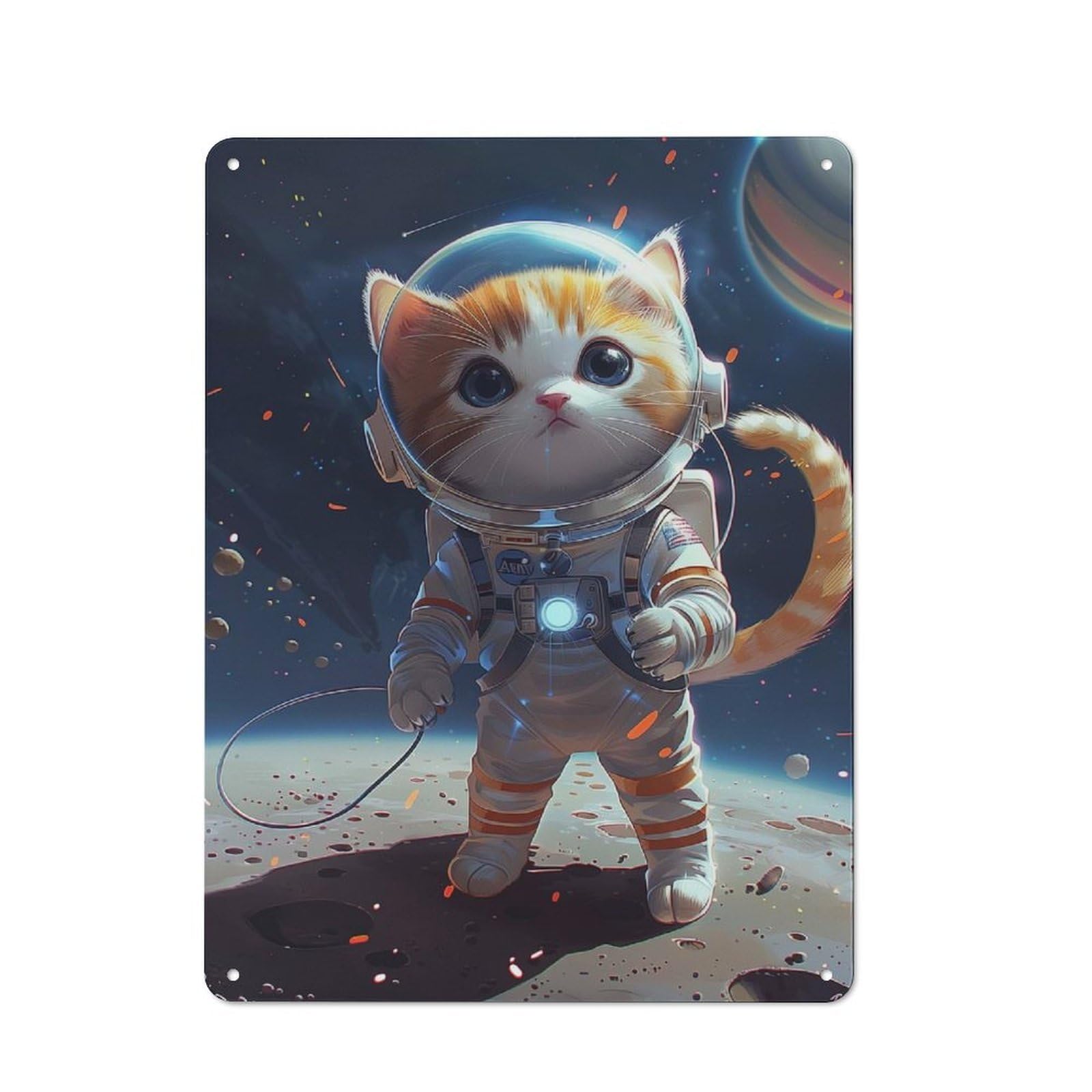 Junmoney Astronaut Space Cat Vintage Metal Plaque 40X30cm For Dining Room Or Kitchen, For Dining Room Decor Fans