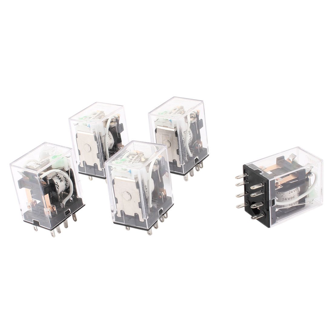 QAZXSEMUI DC 24V Coil DPDT 8-Pin Green LED Lamp General Purpose Power Relay 5pcs
