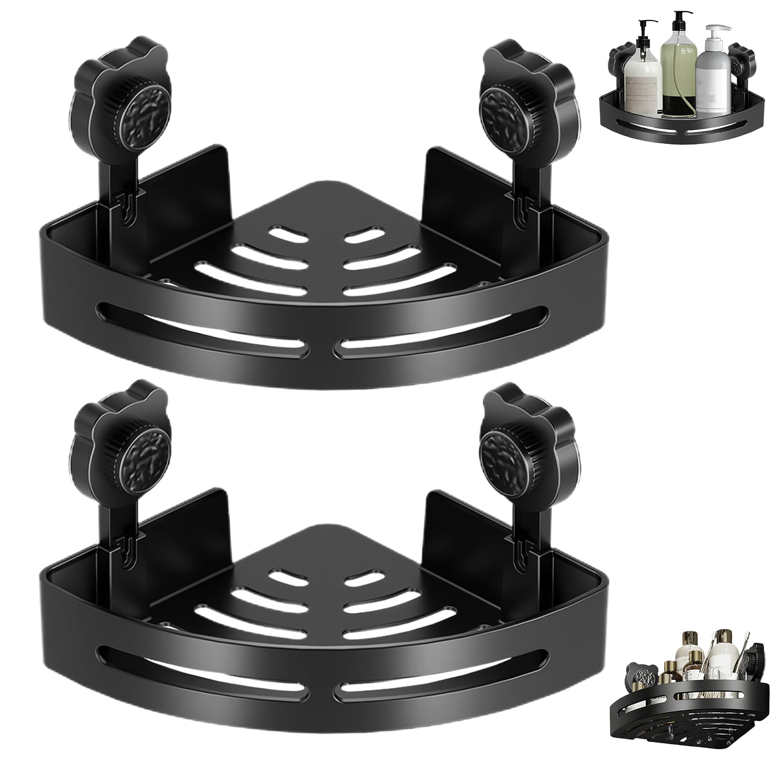 Corner Shower Caddy 2 Pieces Adhesive Shower Shelves No Drilling Bathroom Storage Shelves With Suction Cup Triangle ShowerHolder