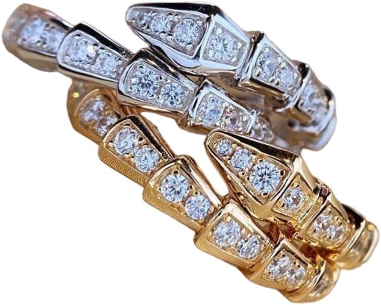 SilverDia 14K Gold Finish Open Cuff Viper Ring Snake Round Cut Diamond Statement Full Eternity Wedding Band Women Engagement Ring 925 Sterling Silver Handmade Personalized Stacking Ring Gift For Her