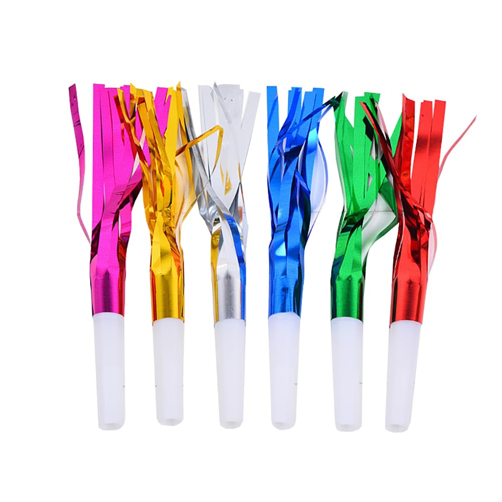 UUYYEO 30 Pcs Metallic Fringed Noise Makers Colorful Musical Party Blowouts Glitter Party Horns Noisemakers New Year Squawkers Whistles for Birthday Sporting Party Favors