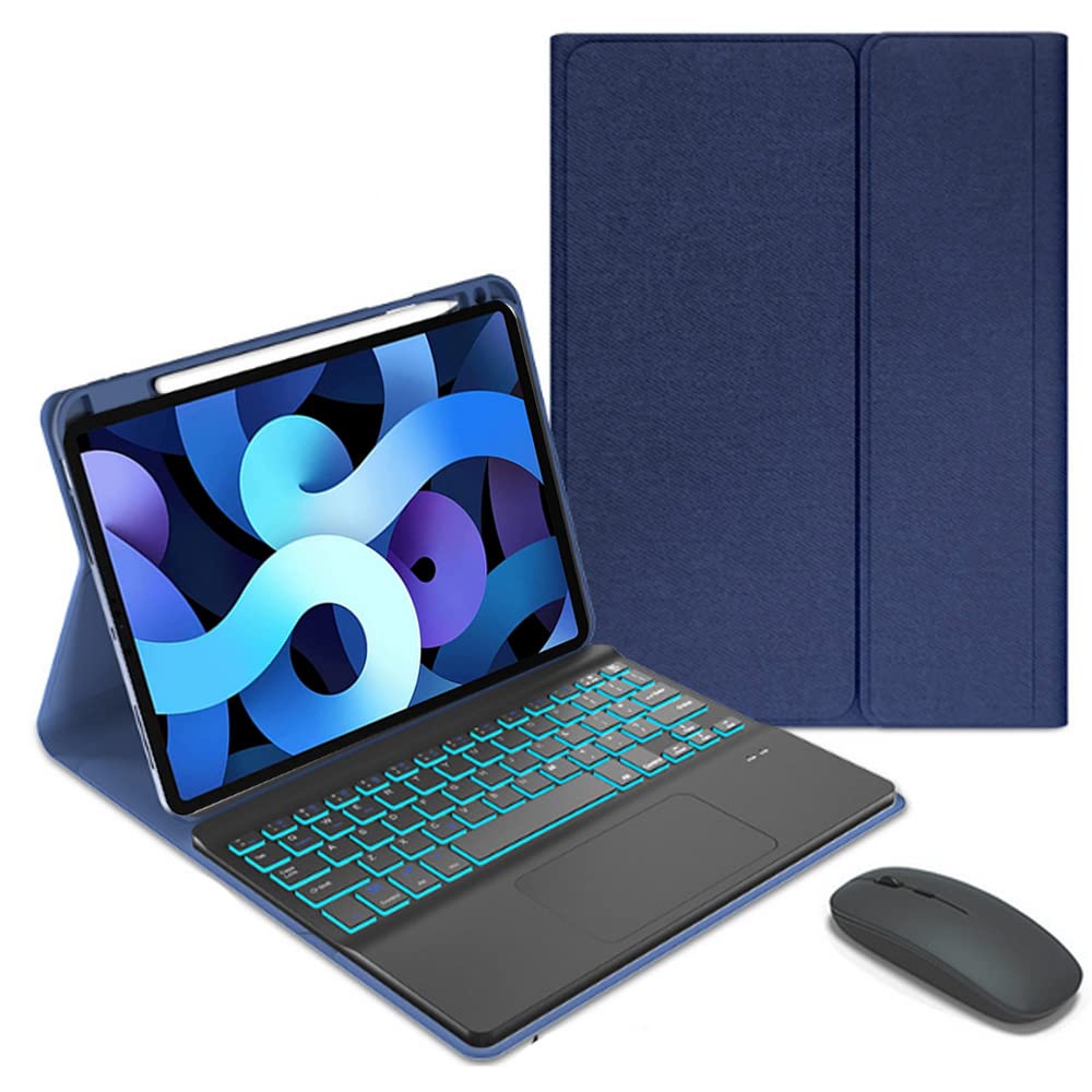 Etui na klawiaturę i mysz do iPada Air 4. generacji 10,9 cala 2020, smukłe, lekkie [tekstura tkaniny] etui z 7-kolorowym podświetleniem, odłączana klawiatura do iPada Air 4. generacji,