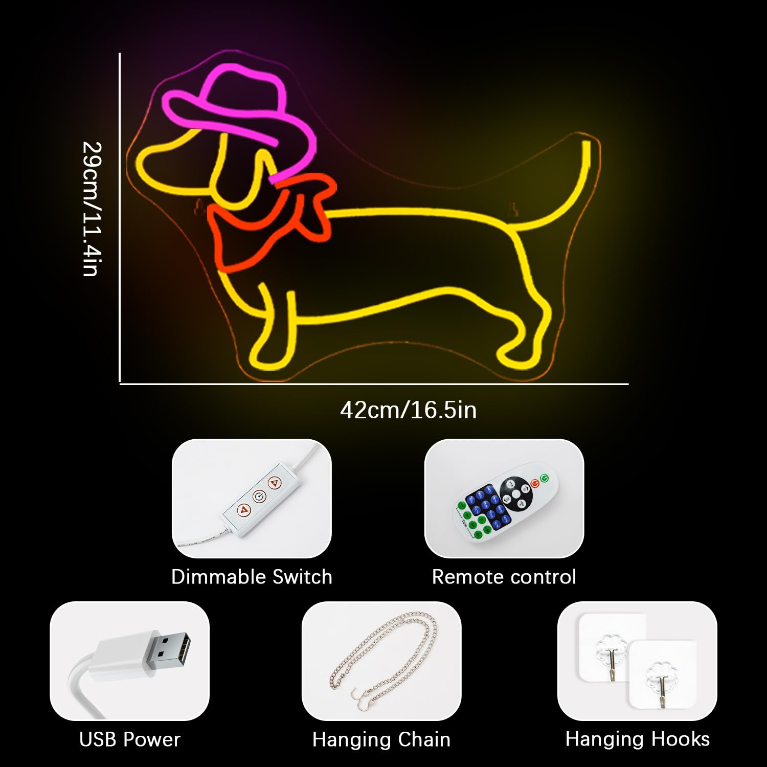 NOXET Cowdog Segno al neon Cane Segni al neon Dimmable per la decorazione della parete Segno al neon Segno LED con telecomando Luci a LED per la camera da letto Bar Partito Neon Segno del cane