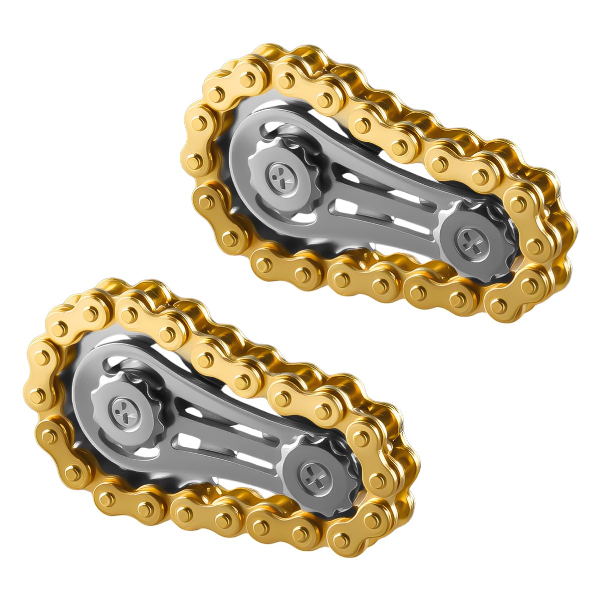 Lotsdonxia 2 Pcs Fidget Chain, Metal Gears, Anxiety Stress Relief, Pocket Decompression Gadget, Desktop Focus Sensory Tool (Gold)