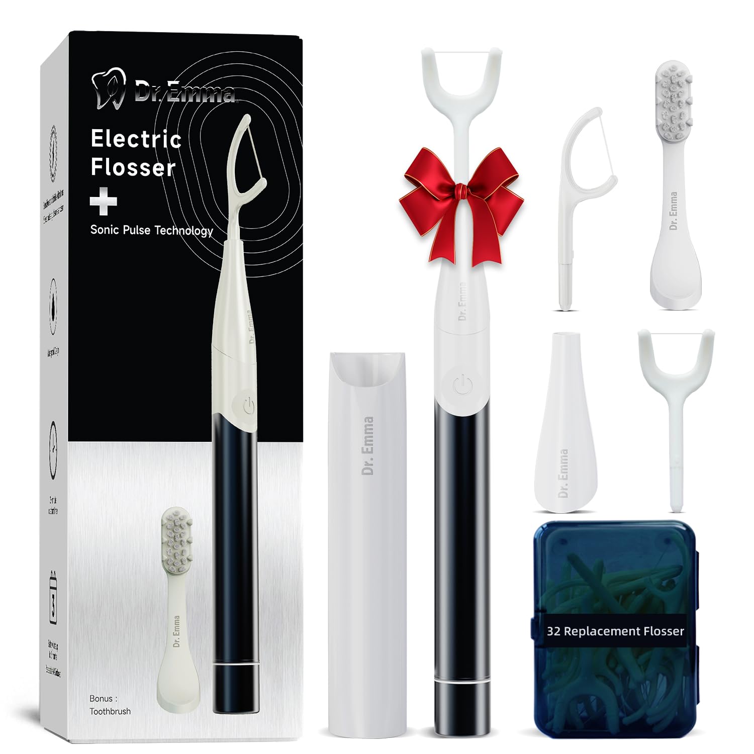 Dr Emma Electric Vibration Flosser with Replaceable Floss Picks and Toothbrush Power Flosser for Adults Dental Flosser Kit