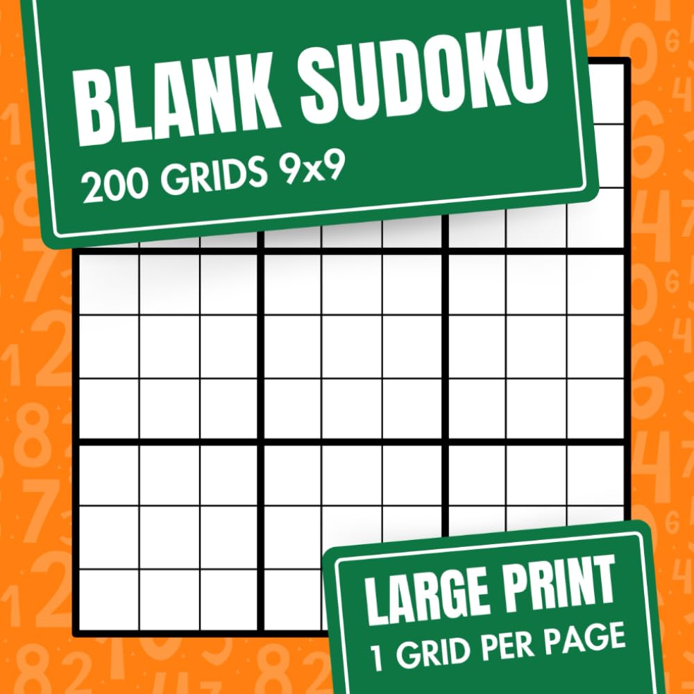 Blank Sudoku 200 Classic Empty Grids 9x9: Large Print, 1 Empty Sudoku Sheet Per Page