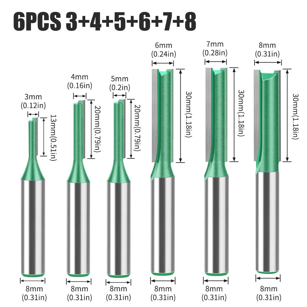 Kajkey® 7Pcs Fraise Droite à Queue De 6 Mm, Fraise Droite Defonceuse