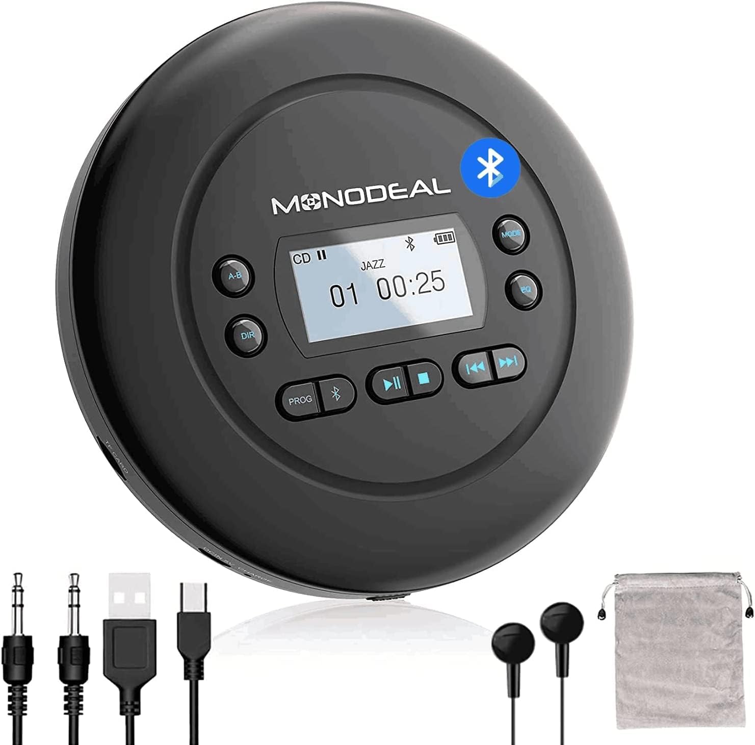 Bluetooth CD Player Portable, Rechargeable Compact Small CD Player with Headphones for Car and Personal Use