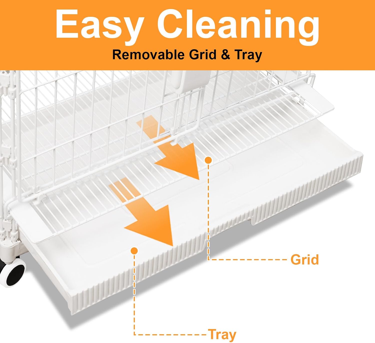 Homey Pet Puppy Crates 24 inch, White Metal Dog Crate Cage for Small Dogs with Lockable Wheels, Tray, Double Door, Top Open, Stackable Dog Kennel Indoor image 4