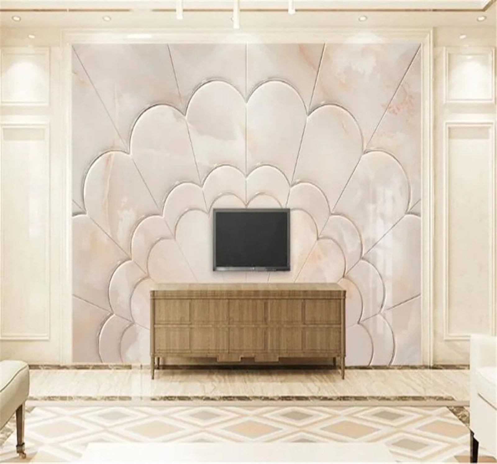 Tzxztt Abstract Courtyard Pattern Texture Faux Marble Modern 3D Wallpaper Premium Textured Silk Neutral Tones Material Ideal for Living Room Bedroom-400cm×280cm