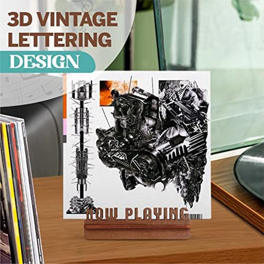 Pojedehy Now Playing Vinyl Record Stand - Retro Record Holder for Turntable Replacement, brown - Image 3