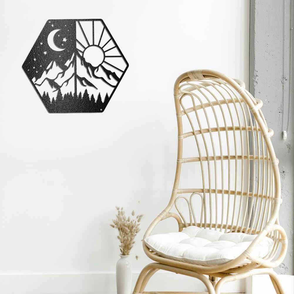 WADORN Metal Moon Sun Mountain Wall Art Decor