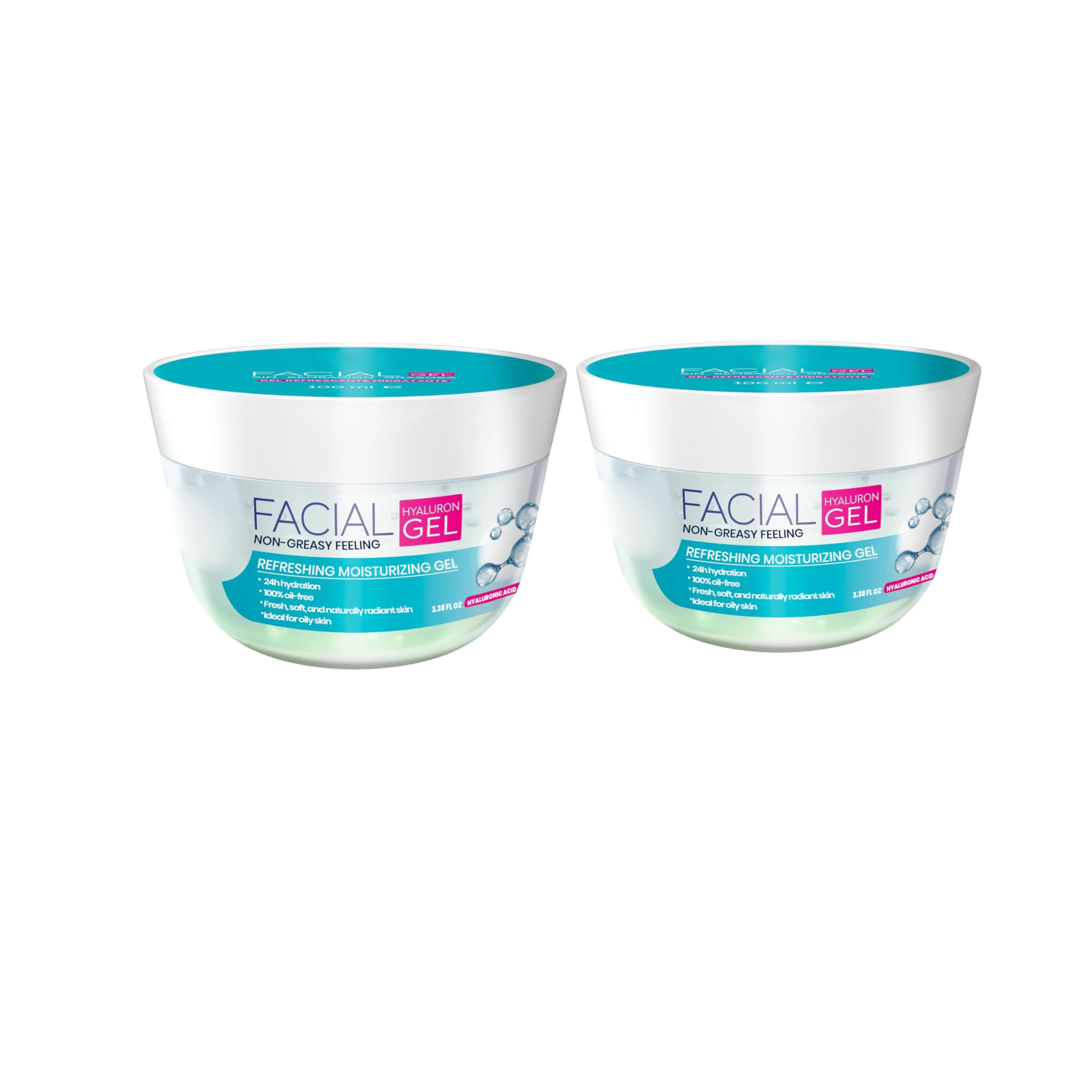 ivea gel Facial Refreshing & Hydrating Gel with Hyaluronic Acid – Non-Greasy Moisturizer for Oily to Combination Skin – 24h Hydration – Pack of 2 (100 mL / 3.38 fl oz each)