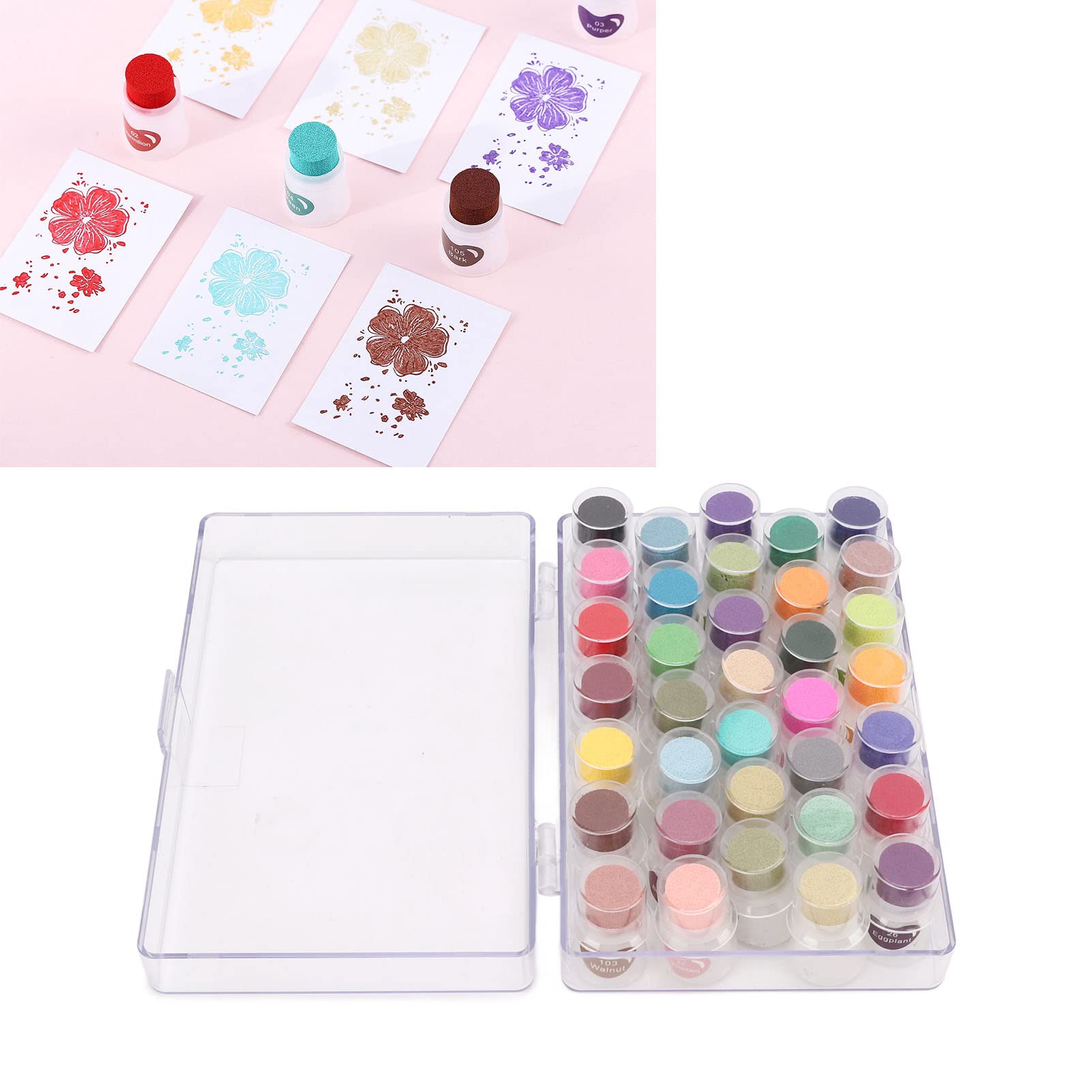 Pousquettes d'encre, pades à base d'eau de 35 couleurs, pas d'encre d'artisanat pour empreintes digitales, pad éponge, couleurs vibrantes avec boîte de rangement pour argil