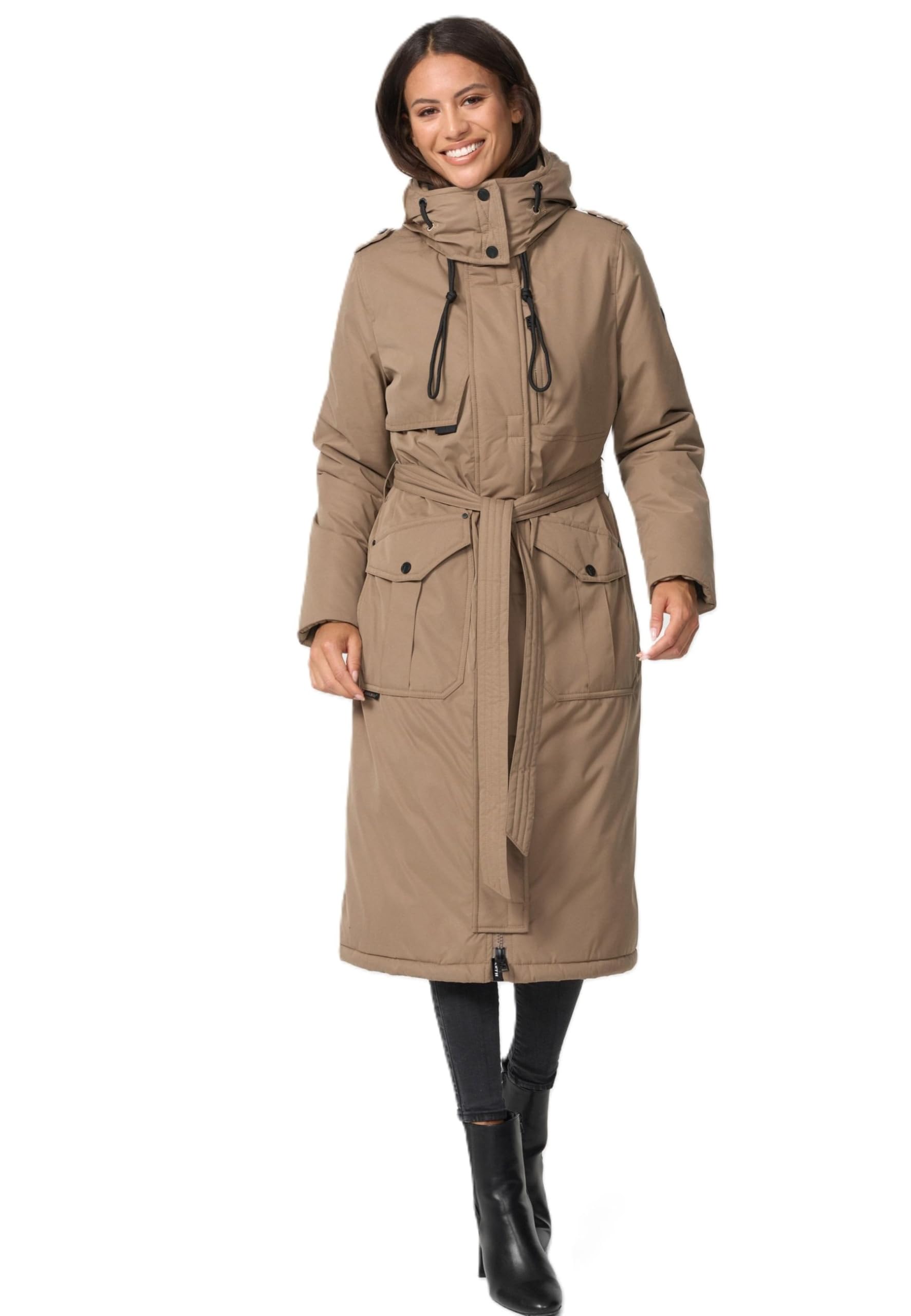 Navahoo B953 Dames Winterjas - Lang Model Met Teddybont, Riem & Capuchon, Warm & Stijlvol