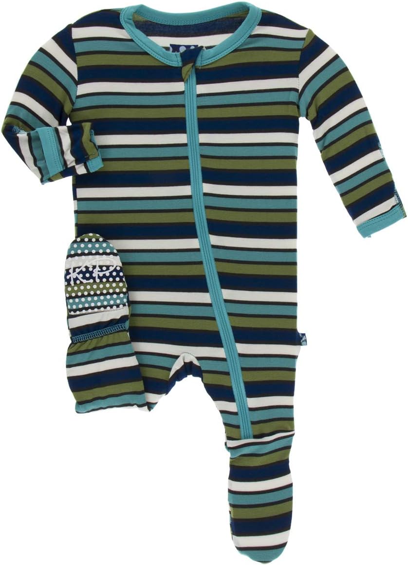 KicKee Pants Print Footie with Zipper, Fitting Long Sleeve Pajama Baby Bodysuit, Ultra Soft Everyday One Piece Loungewear
