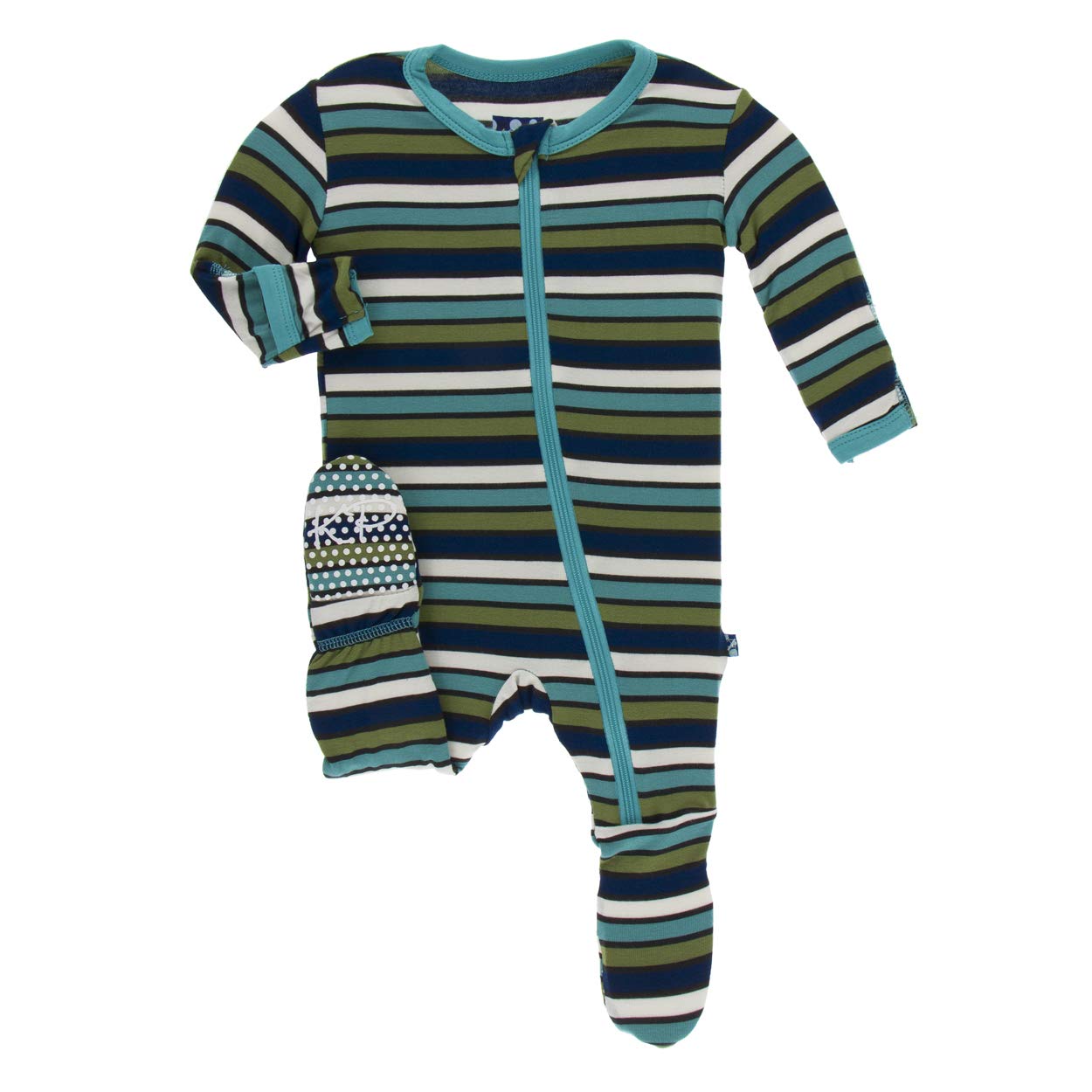 KicKee Pants Print Footie with Zipper (18-24 Months, Botany Grasshopper Stripe)