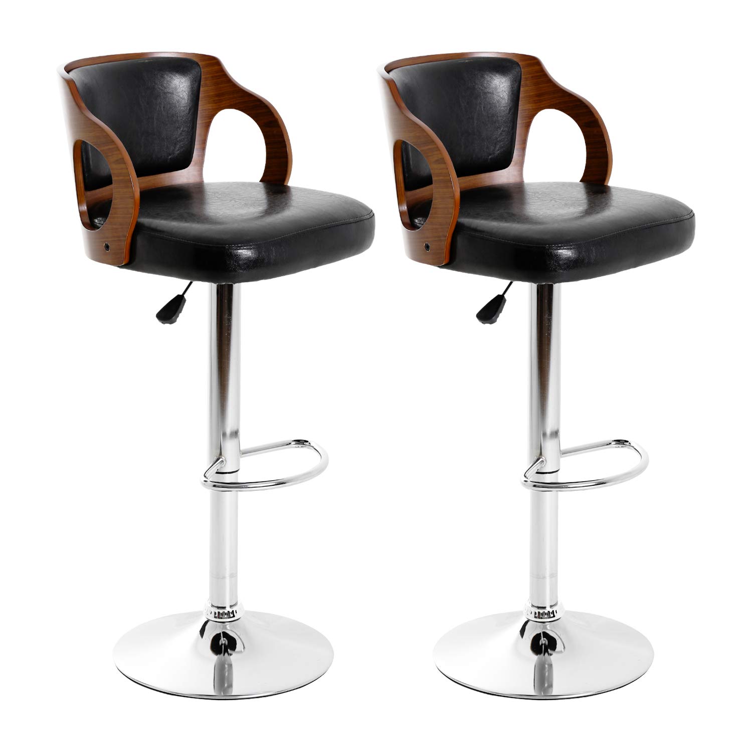BestOffice Modern Bar Stool Set of 2 Beech Barstools Height Adjustable Counter Stools Bar Chairs Swivel Bar Stool PU Leather Hydraulic Dining Room