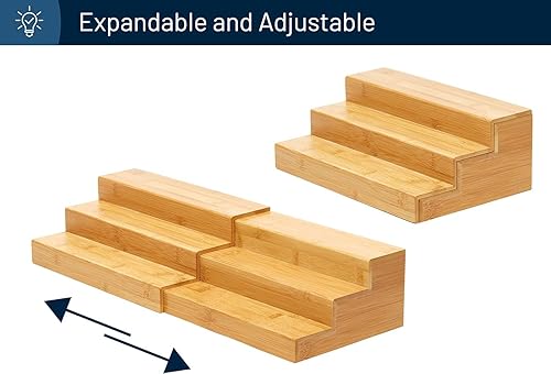 Miniatura 4 de RoyalHouse Organizador de especias expandible de bambú, armario de cocina ajustable de 3 niveles, estante de exhibición de encimera, organizador de