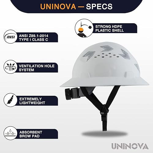 Miniatura 3 de Casco de seguridad de ala completa ventilado, casco de seguridad UNINOVA ANSI Z89.1, aprobado por la OSHA, cascos de construcción para hombres y