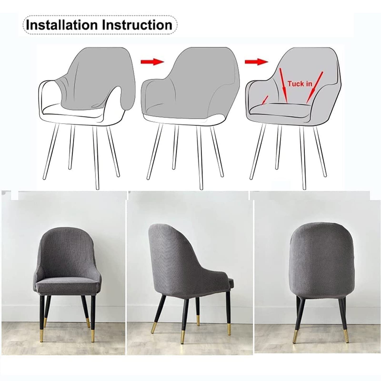 Paquete de 2/4 Fundas para Sillas de Comedor con Reposabrazos Respaldo Curvo Elástico Funda para Silla de Oficina Fundas para Sillones Protector de Asiento para Silla de Comedor