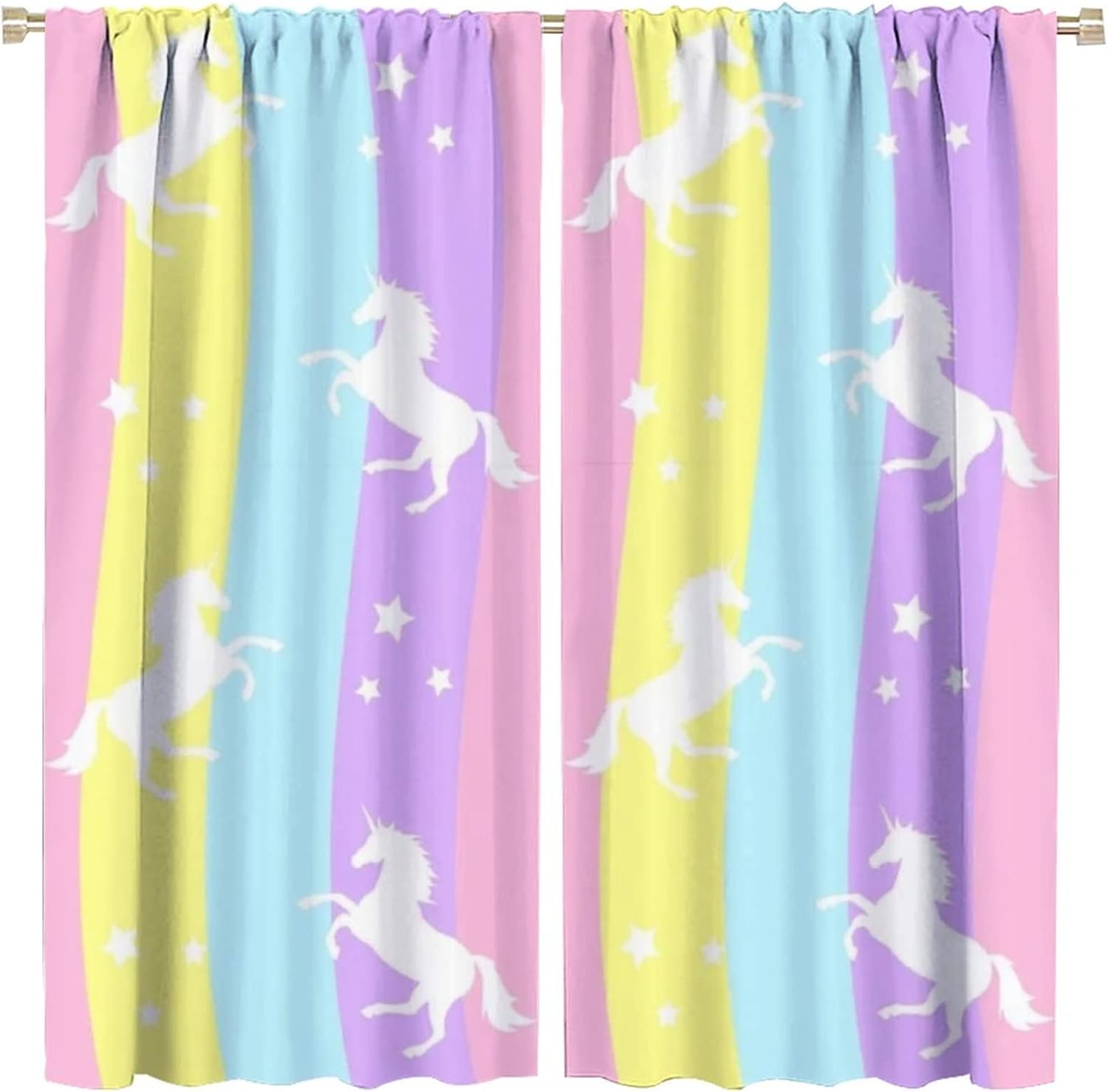 Rainbow Unicorn Blackout Window Curtains,Art Colorful Animal Unicorn Star for Kids Girls Nursery Bedroom Decor Window Drapes 2 Panels W42 xL45