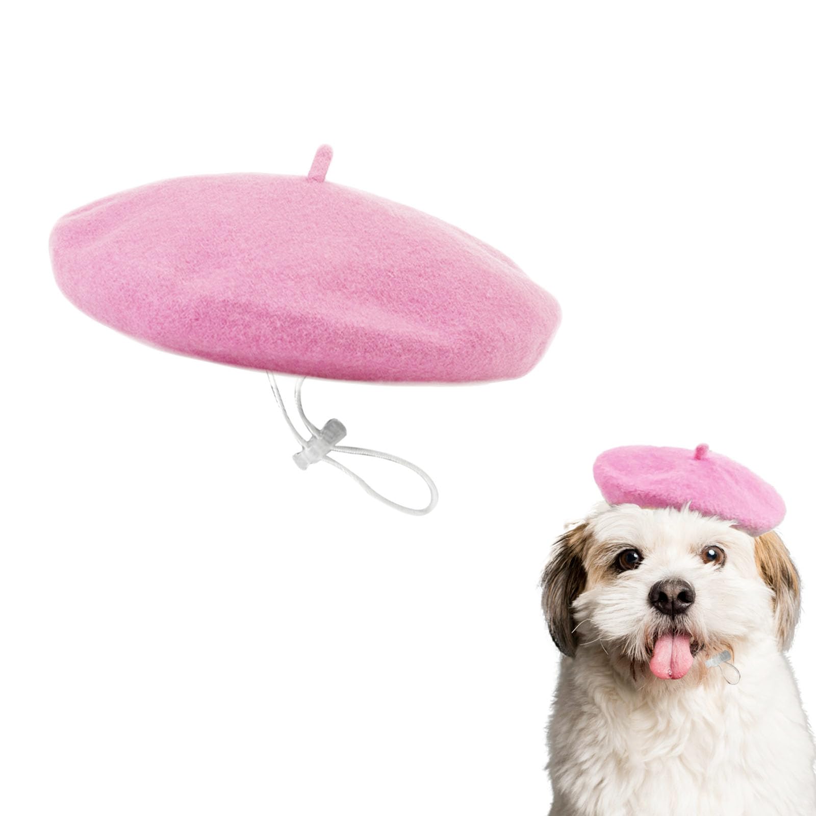 ZARSIO Small Dog Beret Wool Hat Cat Fashion Costume Pet French Artist Beanie Beret (Light Pink)