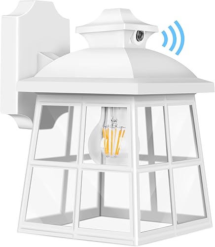 Miniatura 8 de FUDESY Linterna LED de pared para exteriores del atardecer al amanecer, luz de porche con sensor de fotocélula de plástico blanco con bombilla