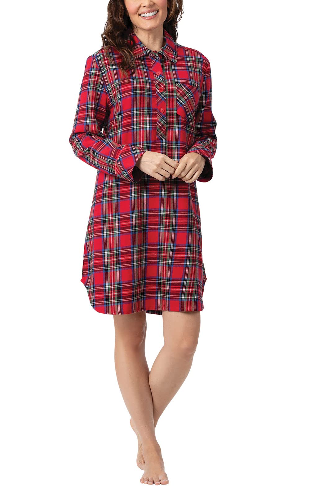 Long Flannel Nightgown - Women Nightgown, Plaid
