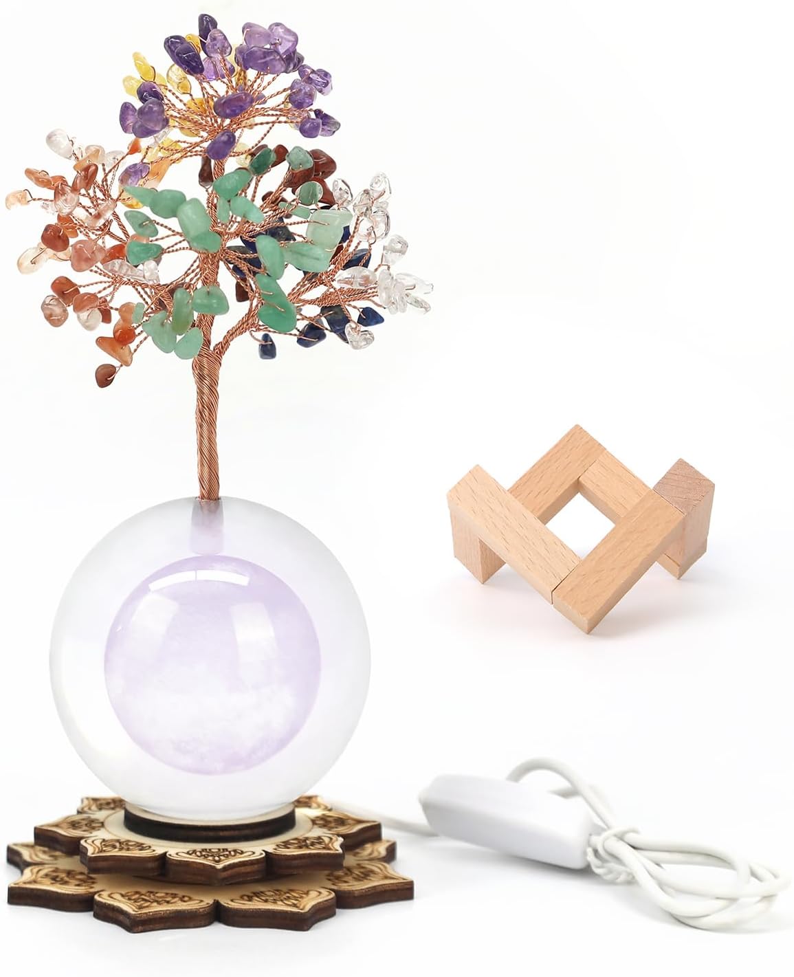 Crystal Tree of Life Gemstone Tree Decor, 7 Chakra Healing Tree with Multicolor Night Light for Meditation, Positive Energy, Home Decor, Office, Desk Decor, Spiritual Gift for Women Men