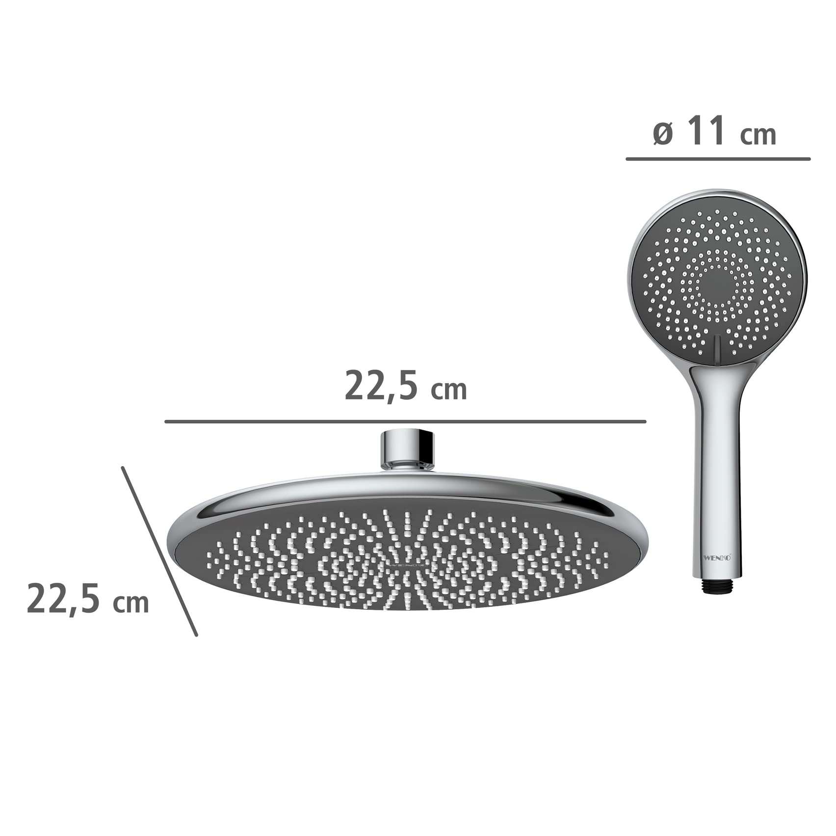 WENKO Duschsystem Watersaving, Duschstange mit wassersparendem Regenduschkopf und Handbrause, Höhenverstellbar, Edelstahl, 75-120 cm, Chrom
