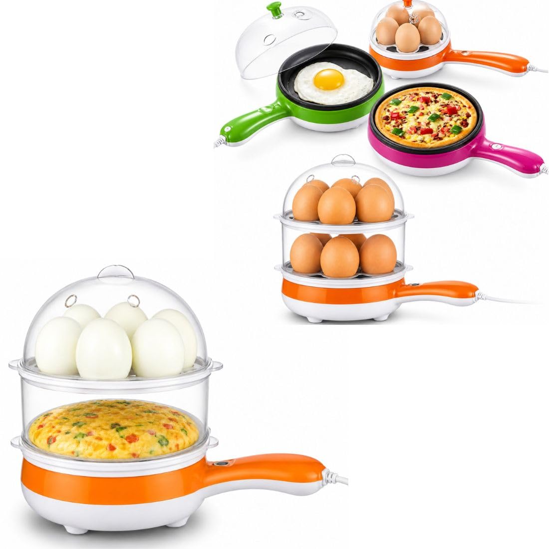 2 in 1 Double Layer Egg Boiler with Handel Non-Stick Electric Frying Pan with Capacity of 14 Eggs Poacher Boiler and Omelets Maker and Other Egg Variety Multi Cooker, Plastic Random Colour-image-23