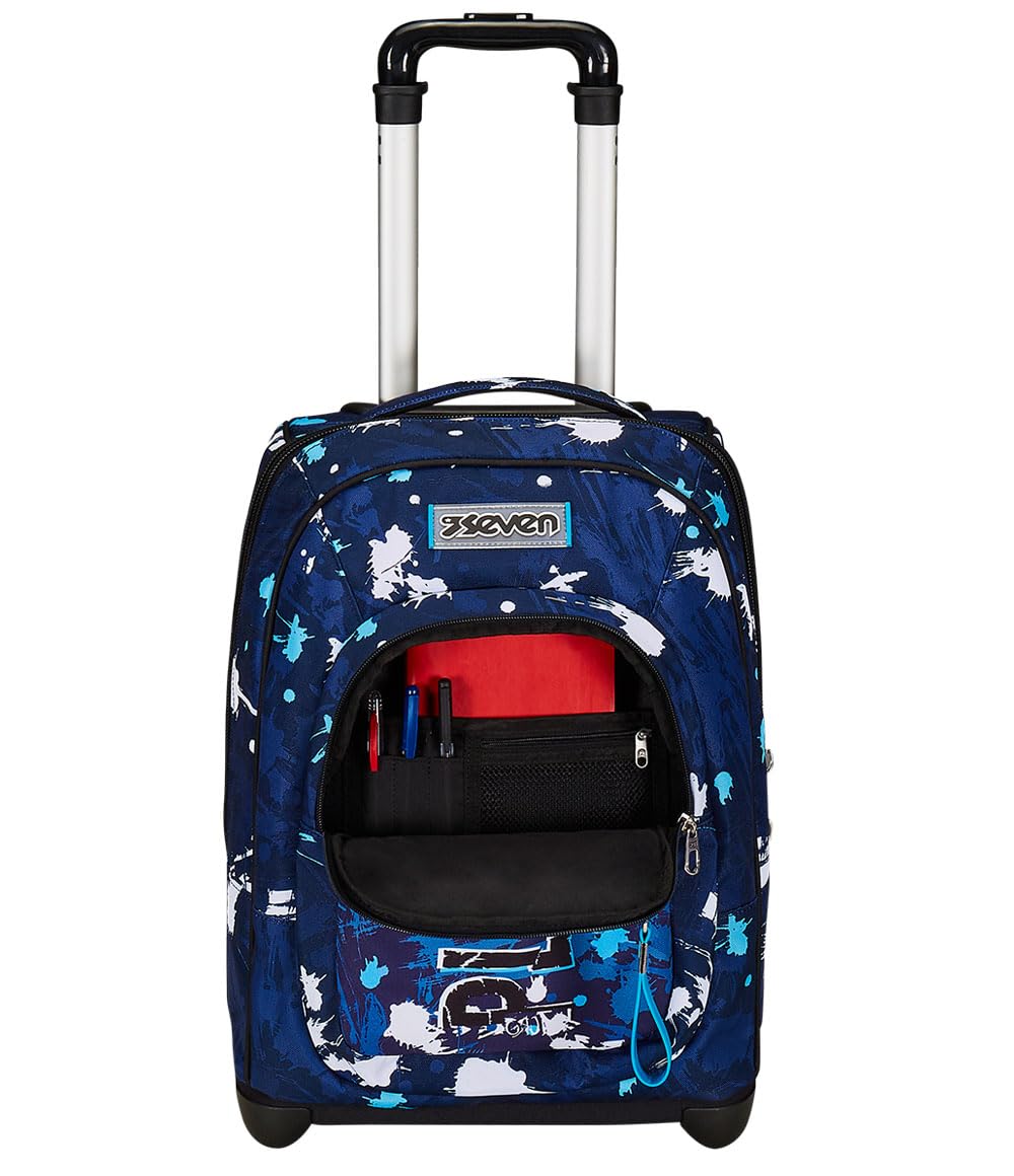Seven Trolley Fisso Scuola, Blu, 2 in 1, Doppio Uso + Astuccio 3 Scomparti Seven, Blu, Bambino e Ragazzo
