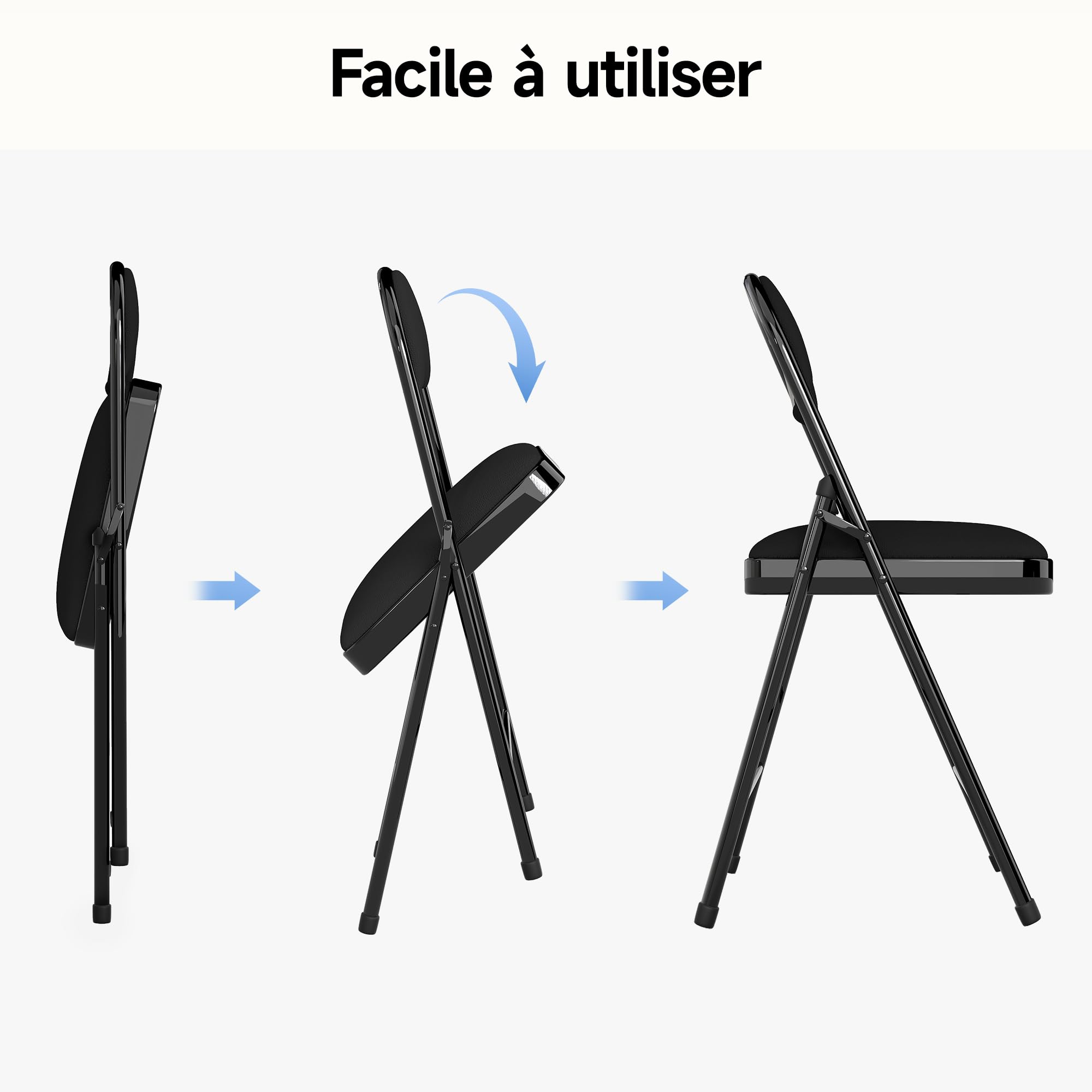 Chaises Pliantes en Similicuir avec Assise rembourrée, Structure en Acier, Lot de 4, idéales pour Les événements, la Maison et Le Bureau.Noir