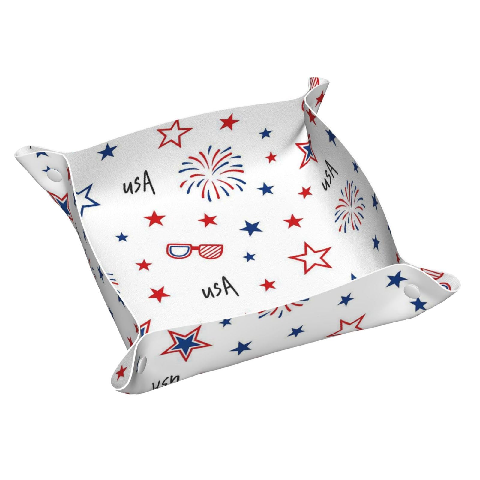 HLBSDM Patriotic Star & Fireworks Tray Men's Leather Valet Parking Portable Entrance Trays Bedside Storage Box